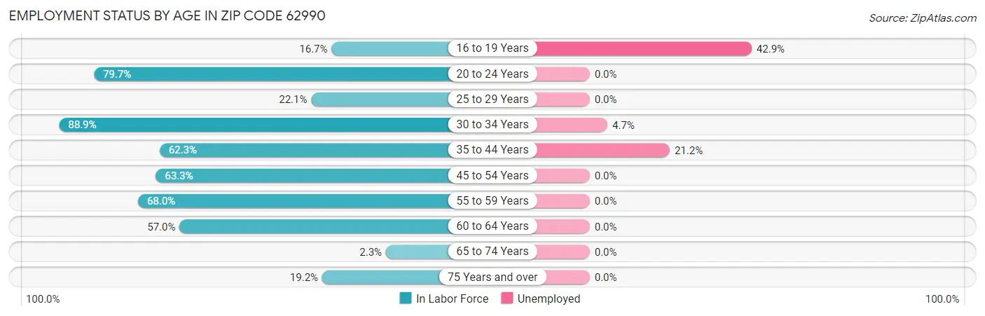 Employment Status by Age in Zip Code 62990