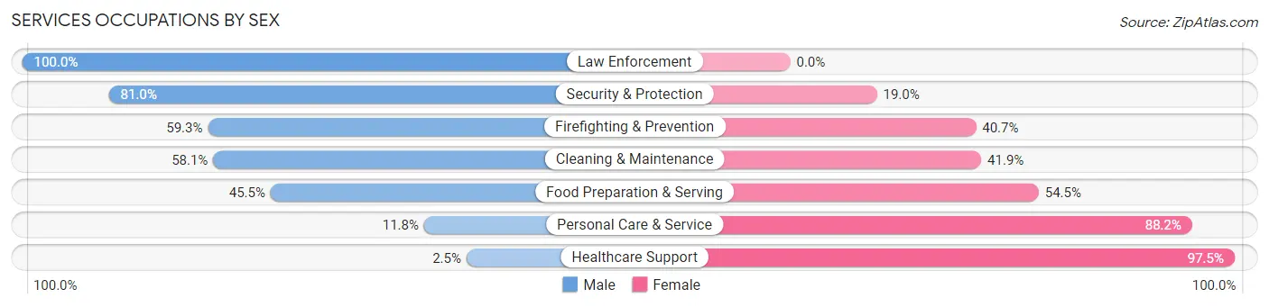 Services Occupations by Sex in Zip Code 63010