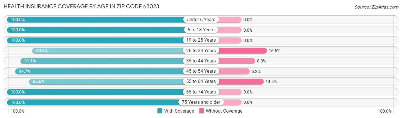 Health Insurance Coverage by Age in Zip Code 63023