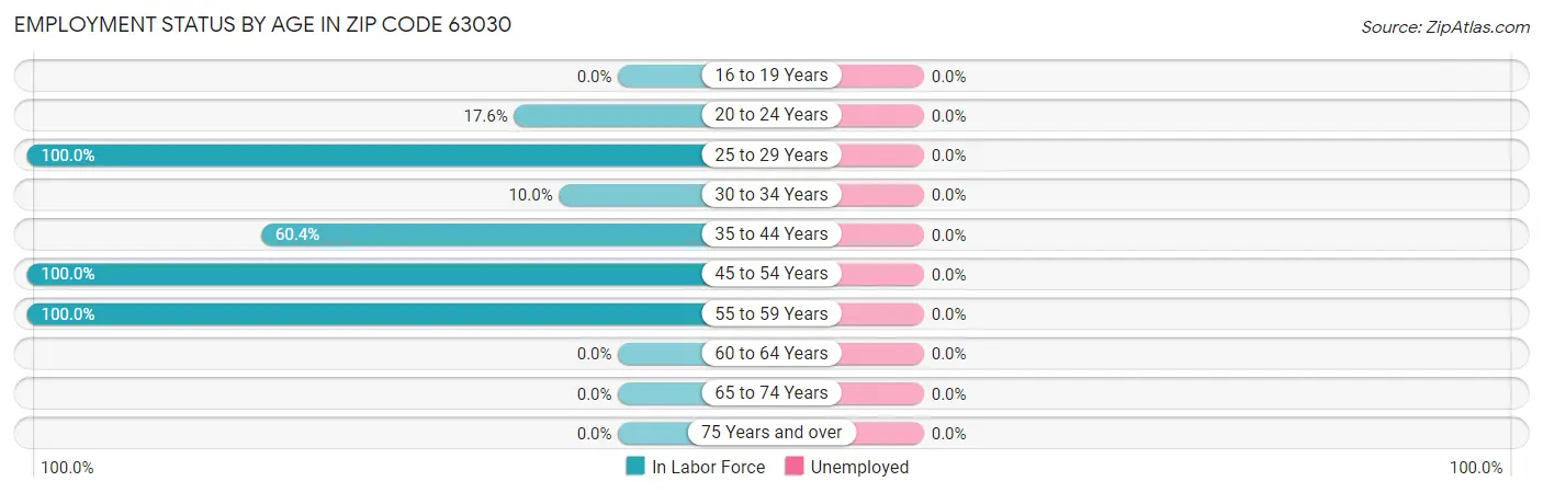 Employment Status by Age in Zip Code 63030