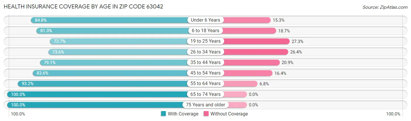 Health Insurance Coverage by Age in Zip Code 63042