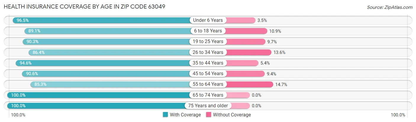 Health Insurance Coverage by Age in Zip Code 63049
