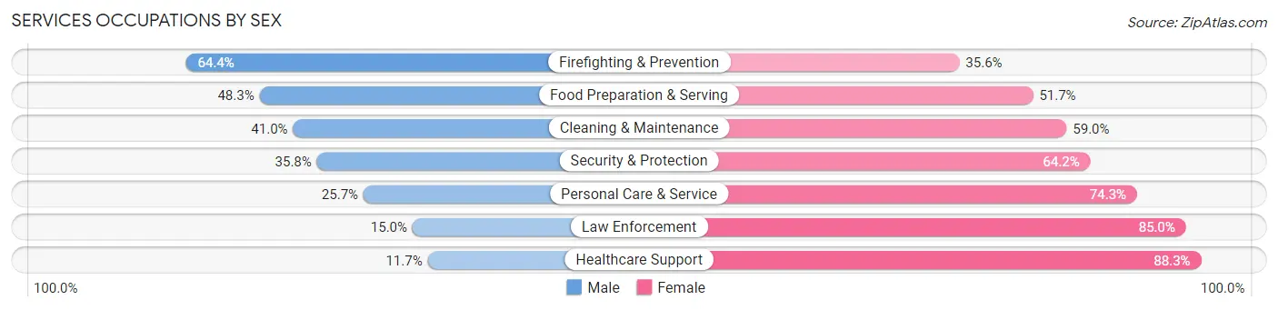 Services Occupations by Sex in Zip Code 63051