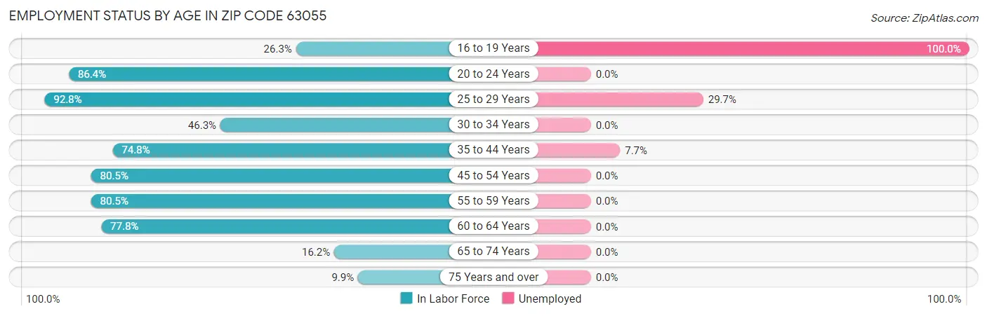 Employment Status by Age in Zip Code 63055