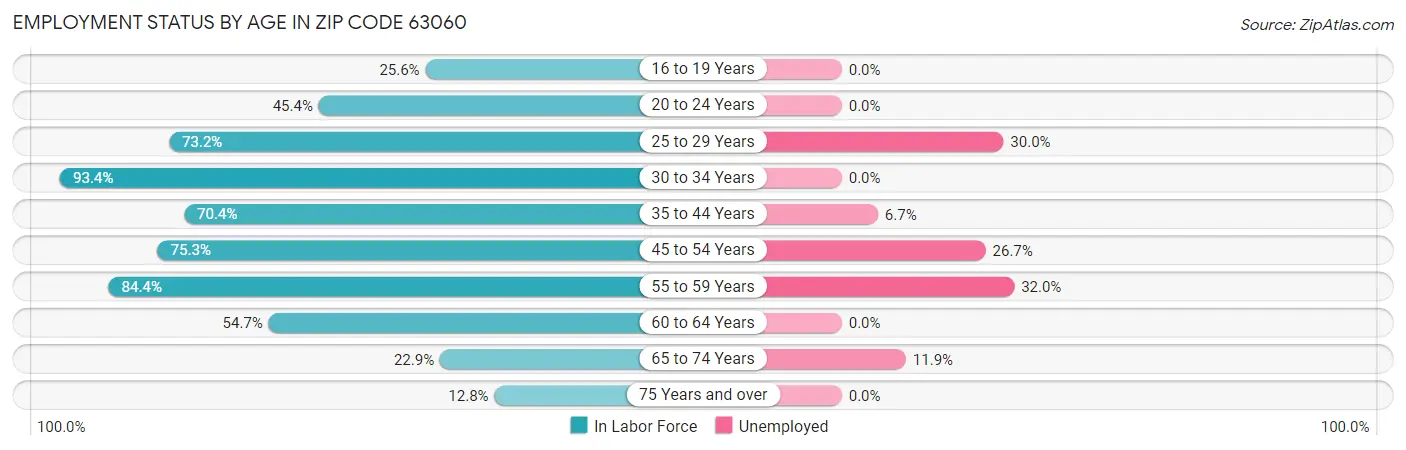 Employment Status by Age in Zip Code 63060
