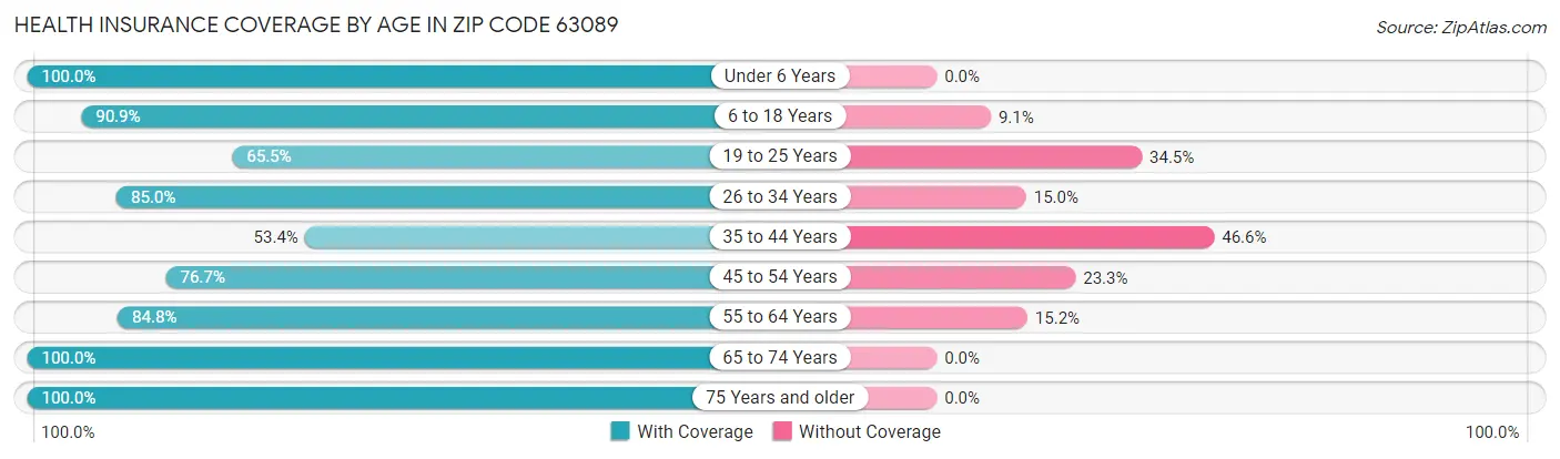 Health Insurance Coverage by Age in Zip Code 63089