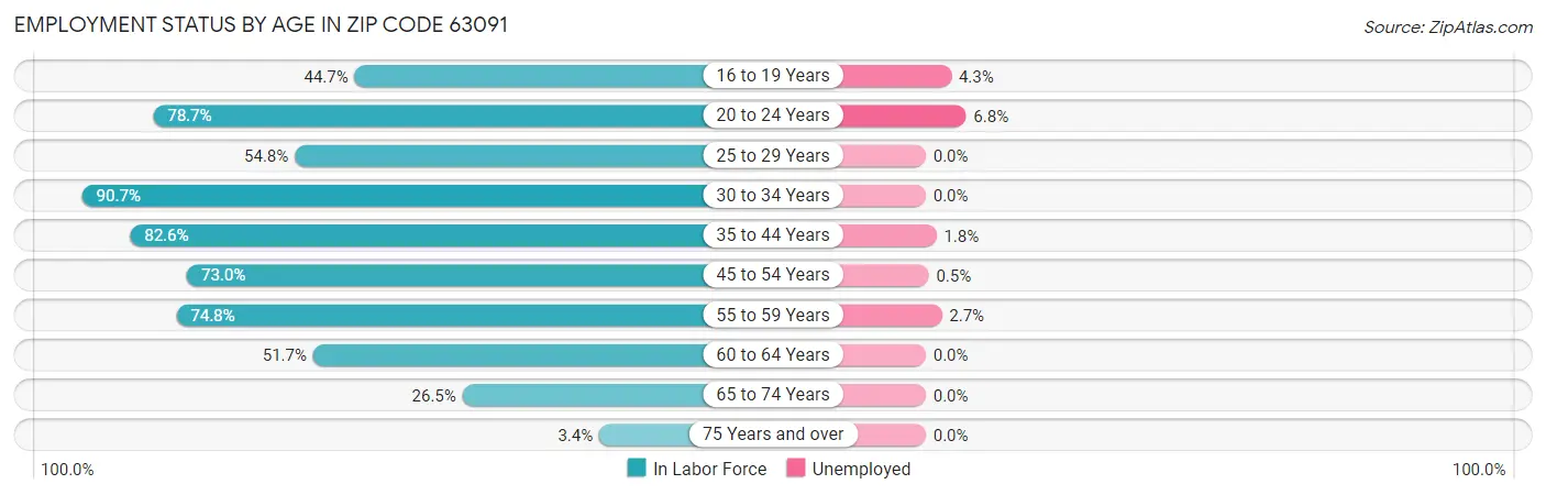 Employment Status by Age in Zip Code 63091