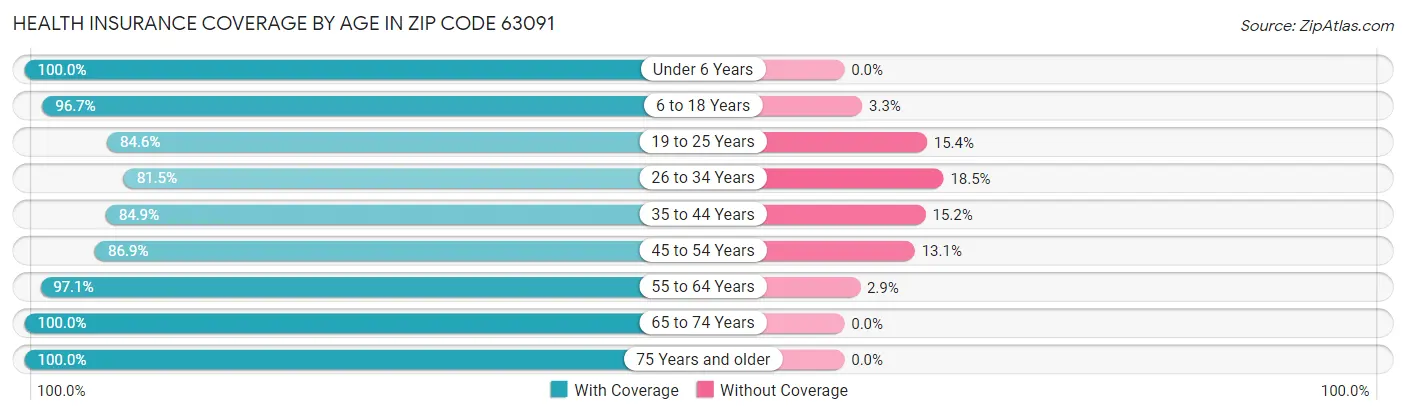 Health Insurance Coverage by Age in Zip Code 63091