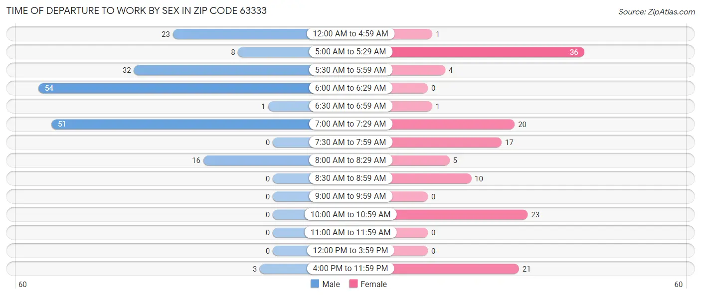 Time of Departure to Work by Sex in Zip Code 63333