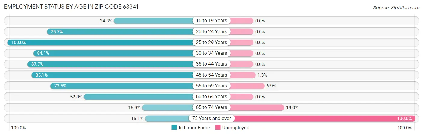 Employment Status by Age in Zip Code 63341