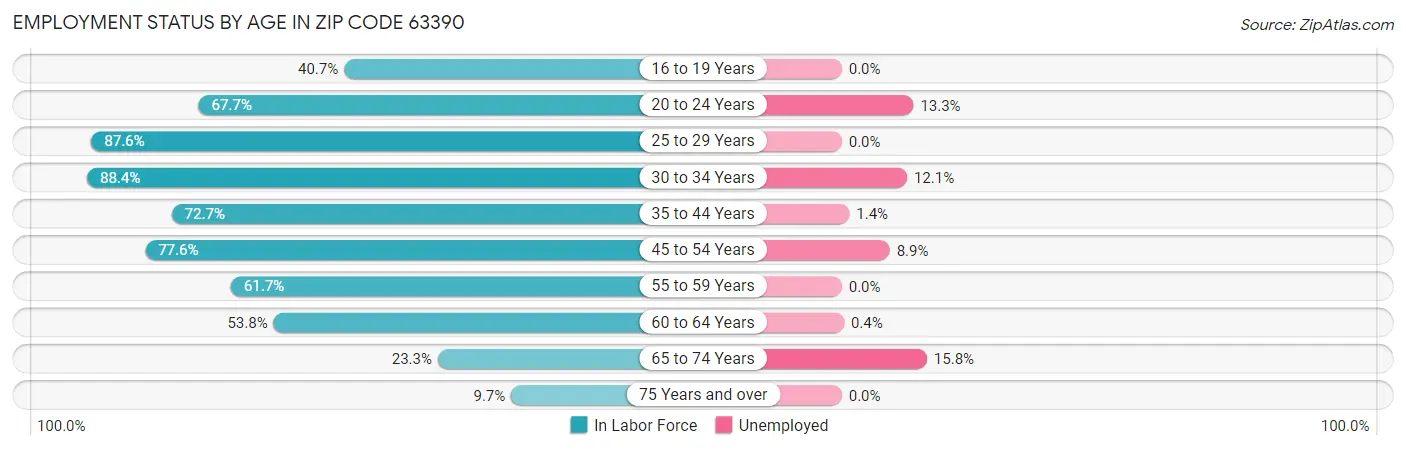 Employment Status by Age in Zip Code 63390