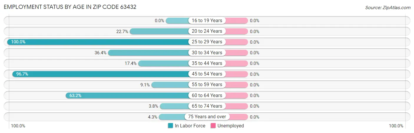 Employment Status by Age in Zip Code 63432