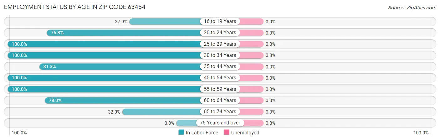 Employment Status by Age in Zip Code 63454