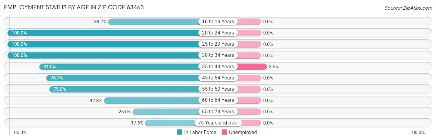 Employment Status by Age in Zip Code 63463