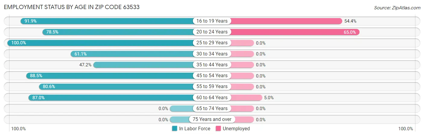 Employment Status by Age in Zip Code 63533