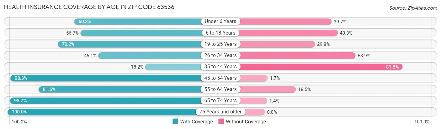 Health Insurance Coverage by Age in Zip Code 63536