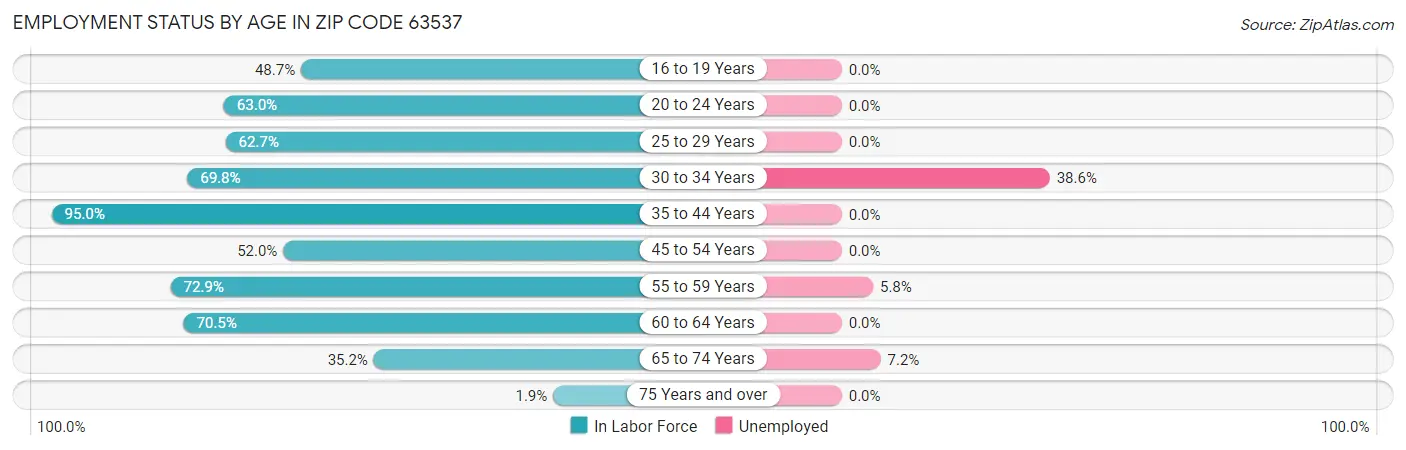 Employment Status by Age in Zip Code 63537