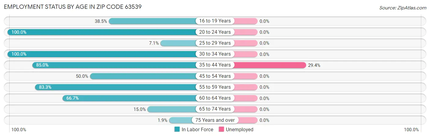 Employment Status by Age in Zip Code 63539
