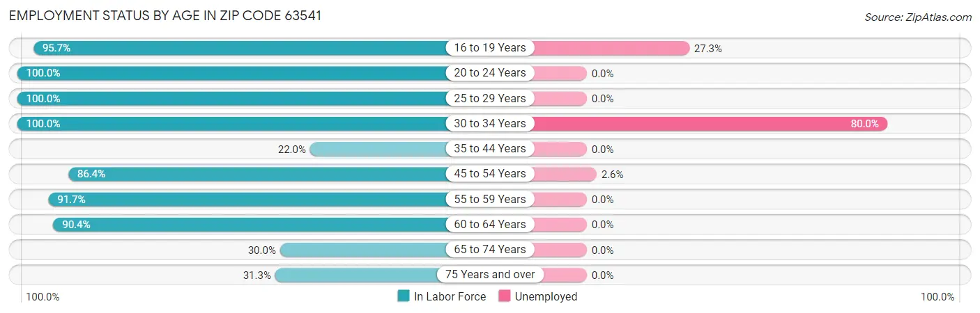 Employment Status by Age in Zip Code 63541