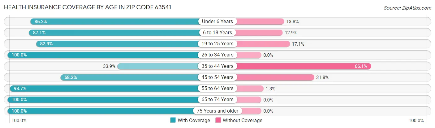 Health Insurance Coverage by Age in Zip Code 63541