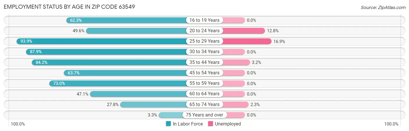 Employment Status by Age in Zip Code 63549