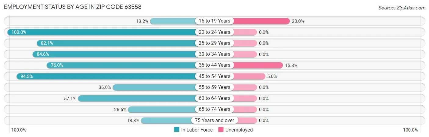 Employment Status by Age in Zip Code 63558