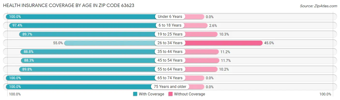 Health Insurance Coverage by Age in Zip Code 63623