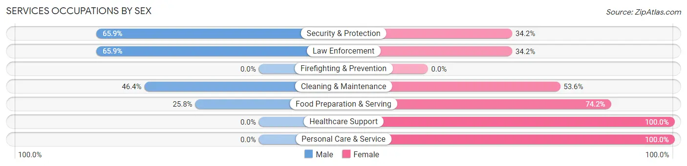 Services Occupations by Sex in Zip Code 63624