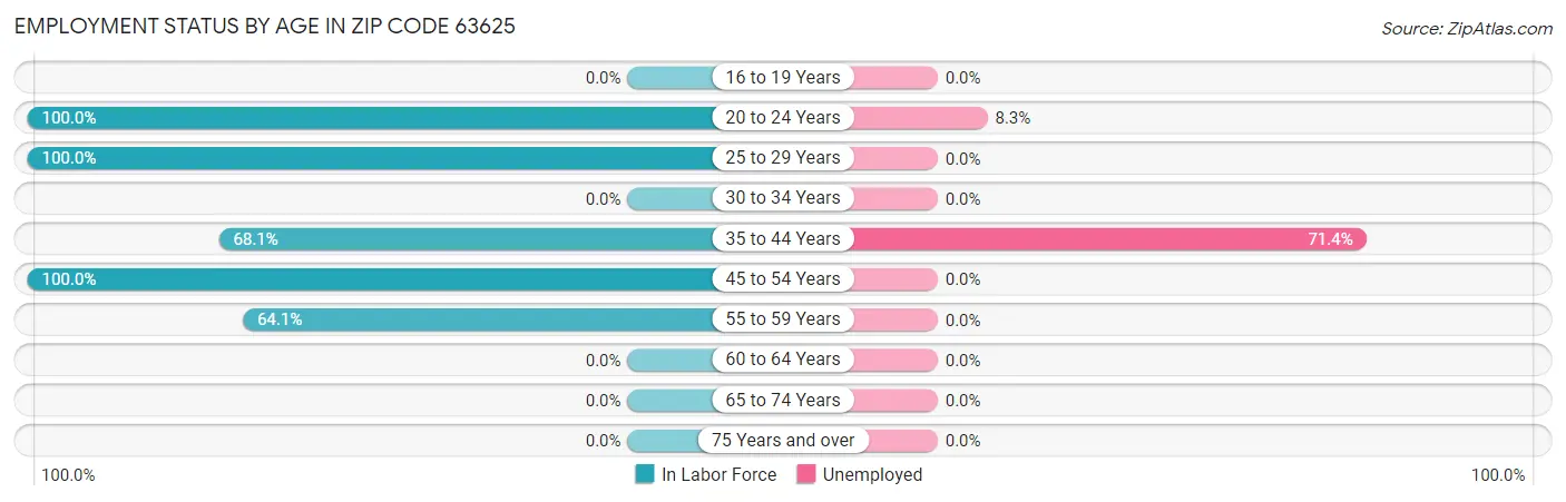 Employment Status by Age in Zip Code 63625