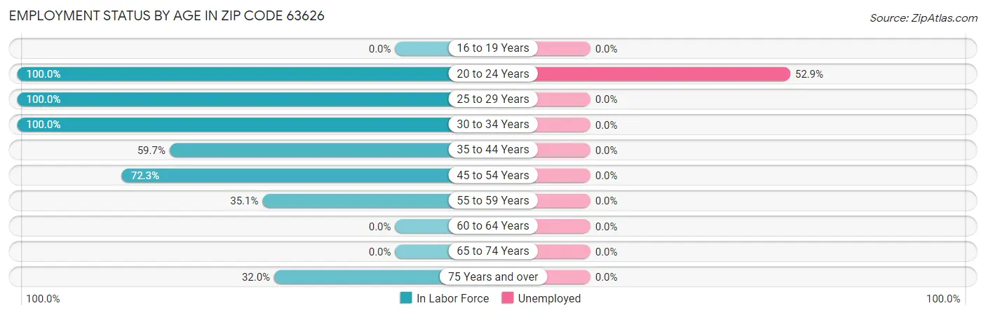 Employment Status by Age in Zip Code 63626