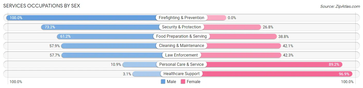 Services Occupations by Sex in Zip Code 63628