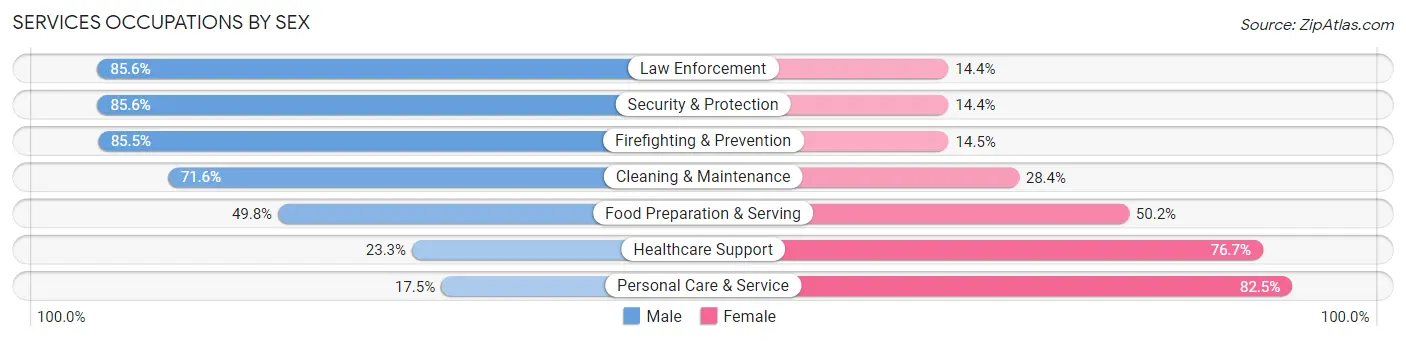 Services Occupations by Sex in Zip Code 63640