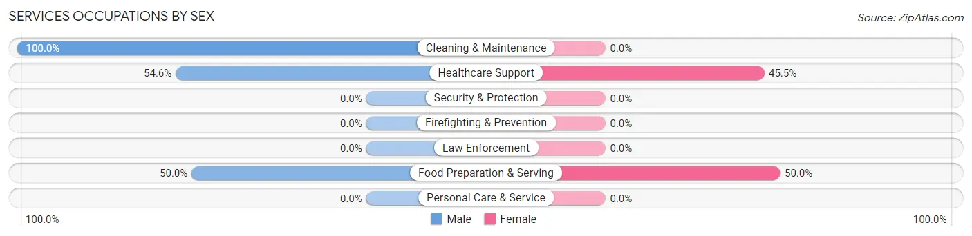 Services Occupations by Sex in Zip Code 63654