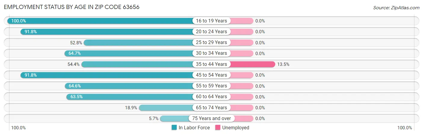 Employment Status by Age in Zip Code 63656