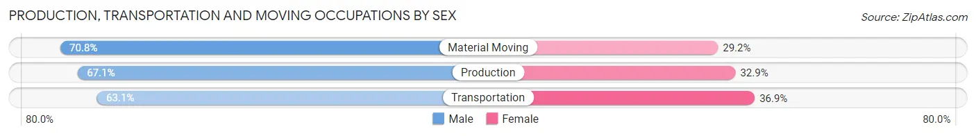 Production, Transportation and Moving Occupations by Sex in Zip Code 63664