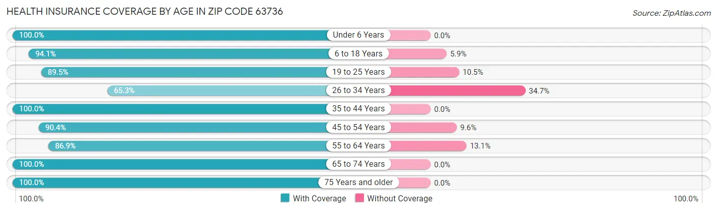 Health Insurance Coverage by Age in Zip Code 63736