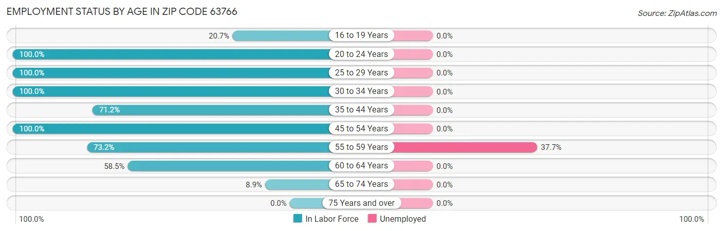 Employment Status by Age in Zip Code 63766