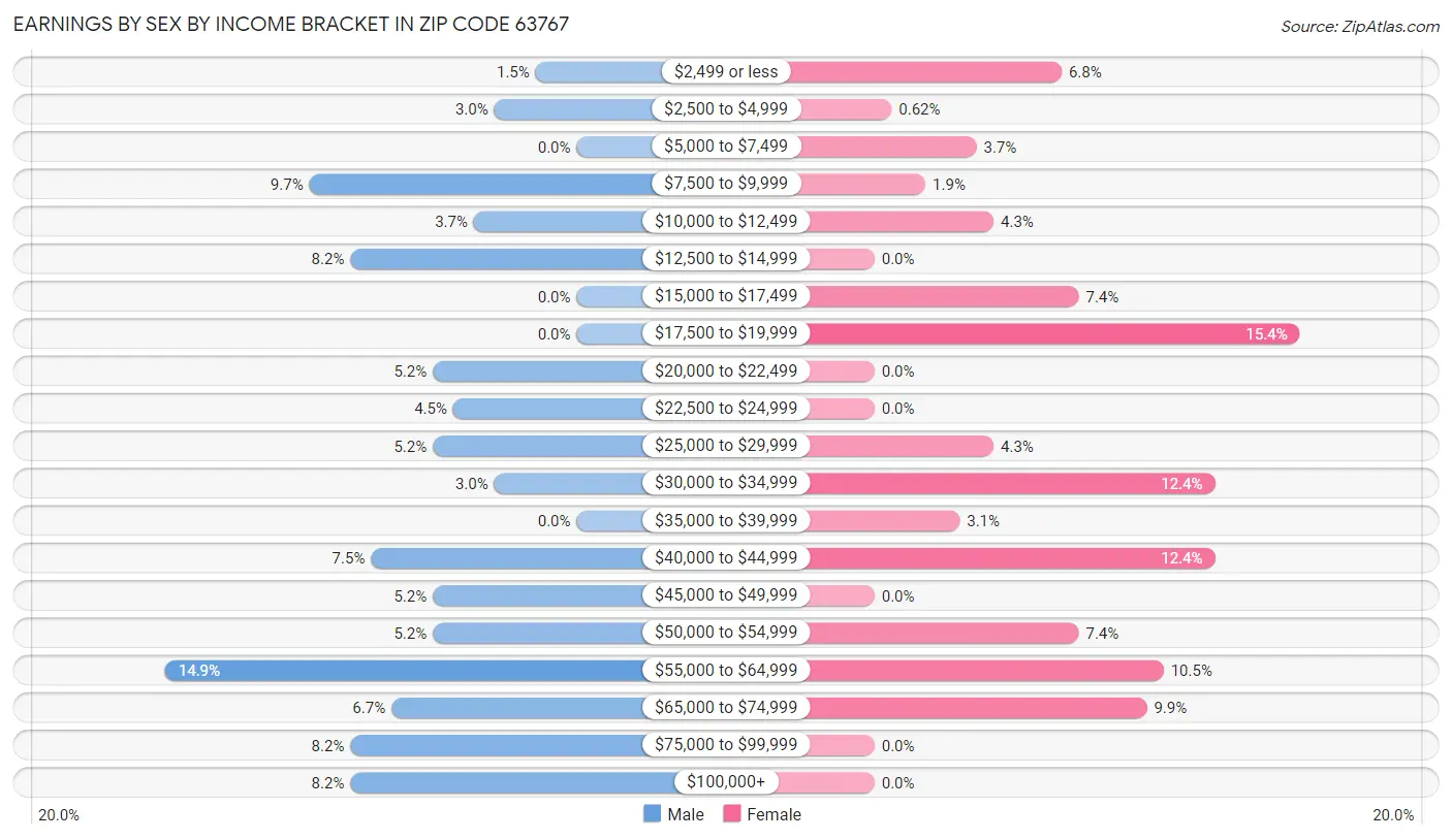 Earnings by Sex by Income Bracket in Zip Code 63767