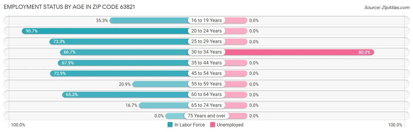 Employment Status by Age in Zip Code 63821
