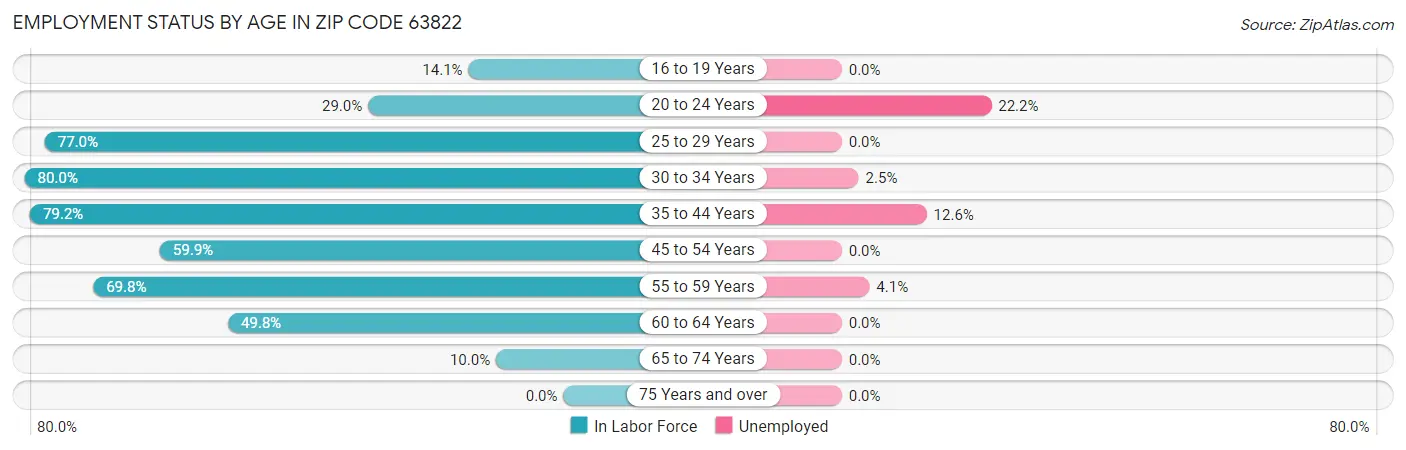 Employment Status by Age in Zip Code 63822