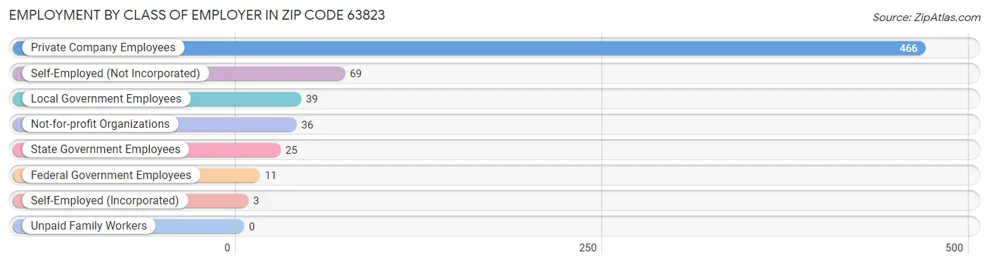 Employment by Class of Employer in Zip Code 63823