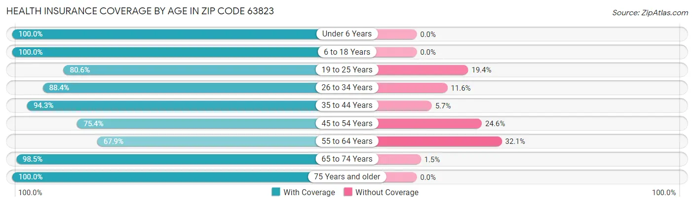 Health Insurance Coverage by Age in Zip Code 63823