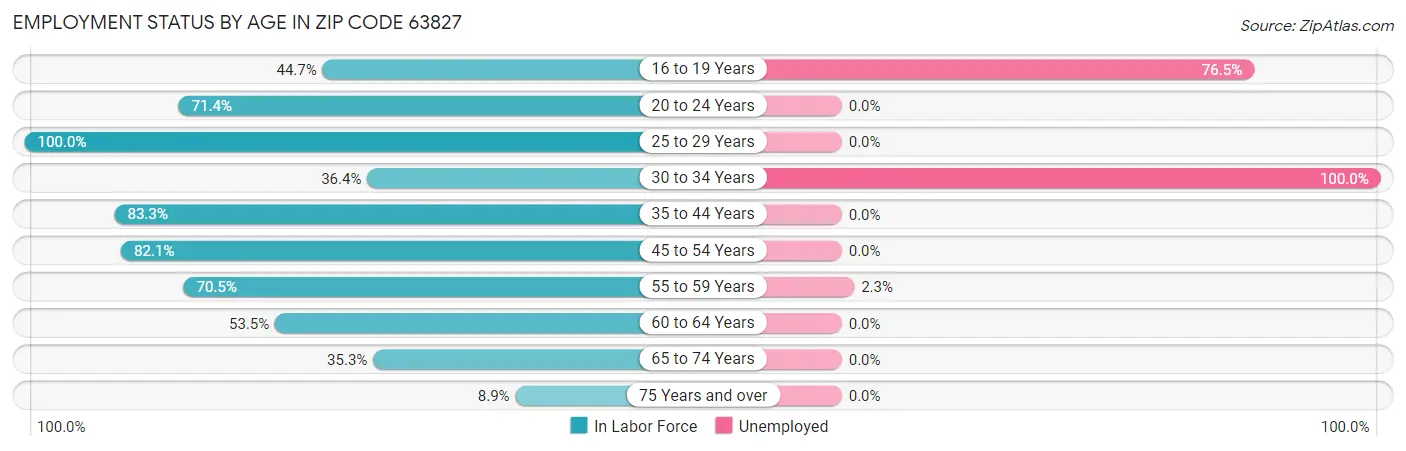Employment Status by Age in Zip Code 63827