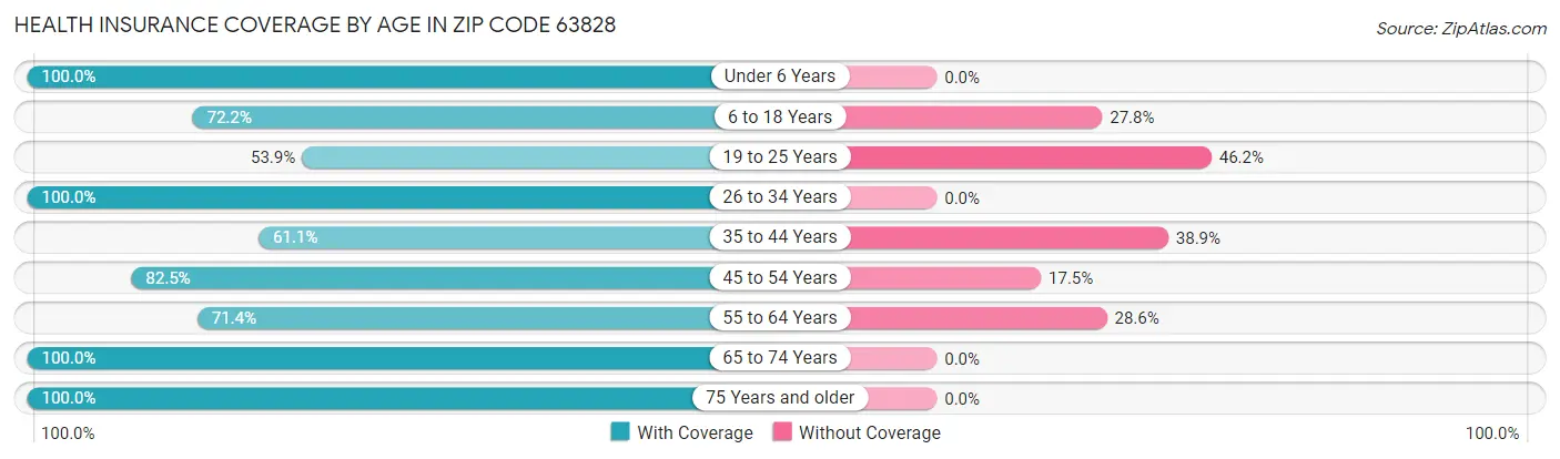 Health Insurance Coverage by Age in Zip Code 63828