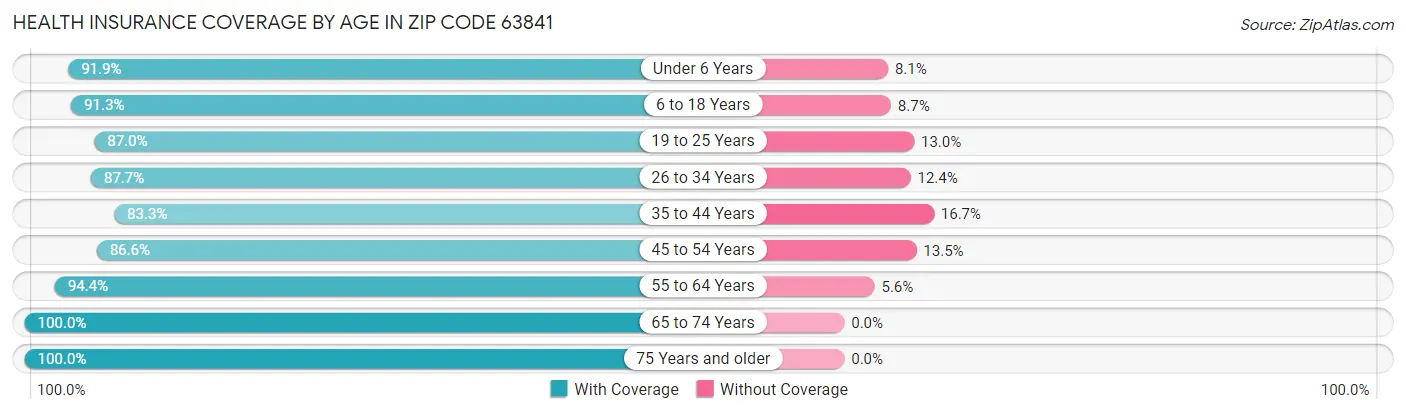 Health Insurance Coverage by Age in Zip Code 63841