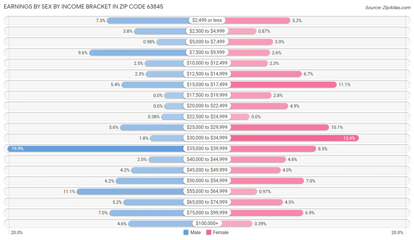 Earnings by Sex by Income Bracket in Zip Code 63845