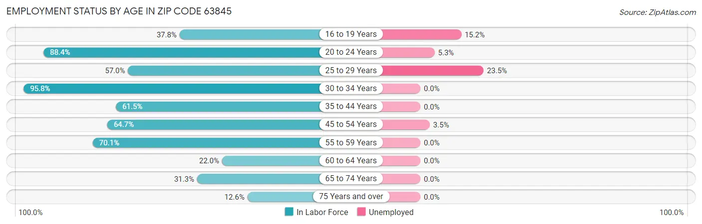 Employment Status by Age in Zip Code 63845