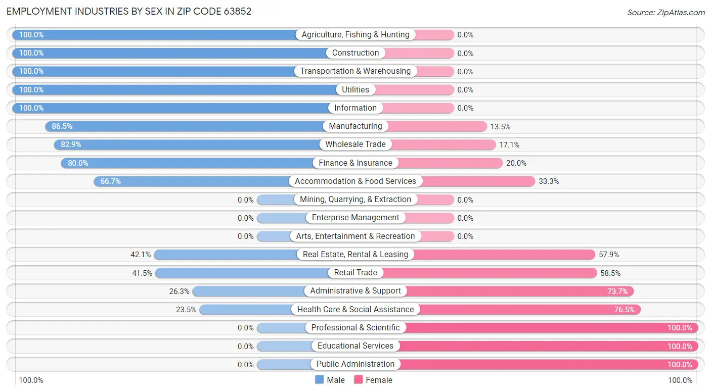 Employment Industries by Sex in Zip Code 63852