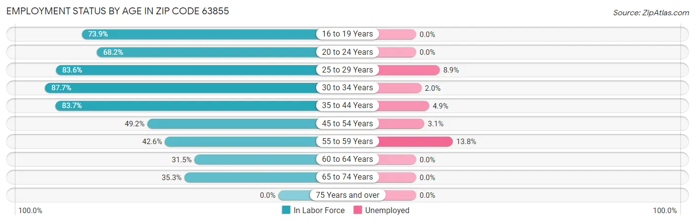 Employment Status by Age in Zip Code 63855