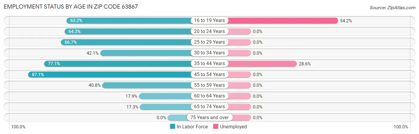Employment Status by Age in Zip Code 63867